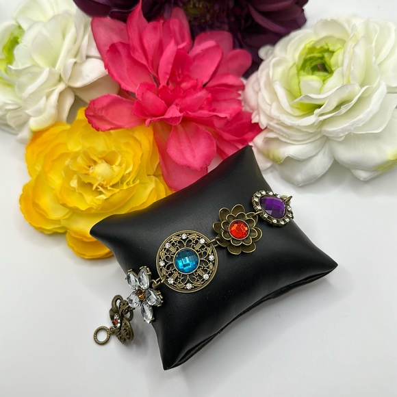 Bronzed Gold Gemstone Bracelet Antiqued Details NEW! - Picture 3 of 8